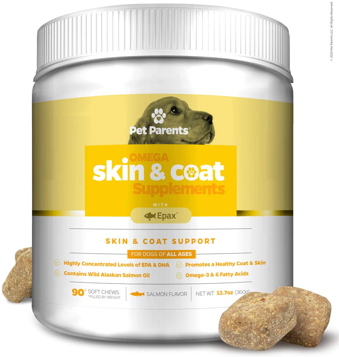 Pet Parents USA Omega 3 for Dogs 4g 90c - Dog Skin Care & Fur Vitamins for Dogs, Skin Supplement for Dogs, Omega Dog Treats, EPA & Dog DHA, Anti Itch Dog, Dog Itch Relief, Epax + Salmon Oil for Dogs