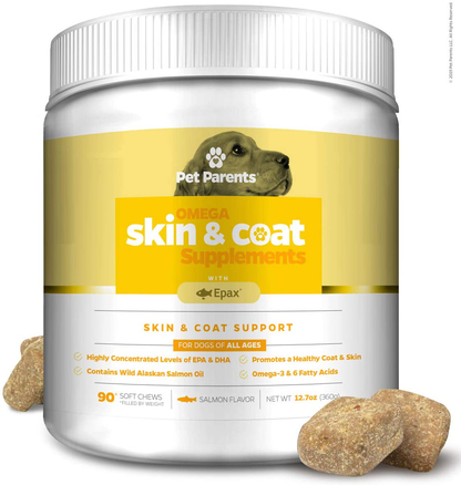 Pet Parents USA Omega 3 for Dogs 4g 90c - Dog Skin Care & Fur Vitamins for Dogs, Skin Supplement for Dogs, Omega Dog Treats, EPA & Dog DHA, Anti Itch Dog, Dog Itch Relief, Epax + Salmon Oil for Dogs