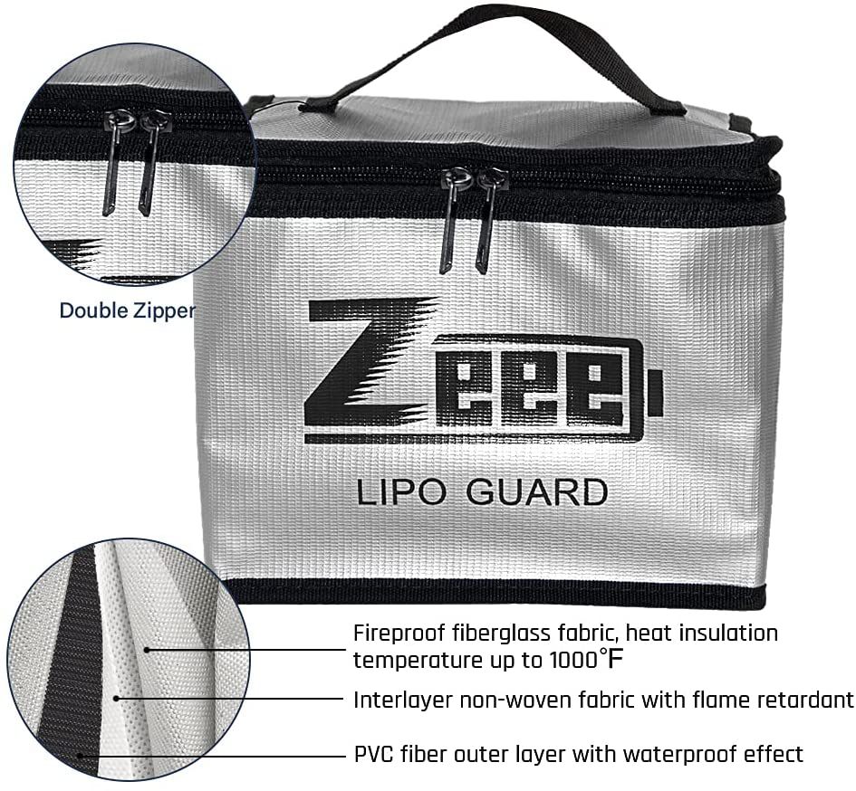 Zeee Lipo Safe Bag Fireproof Explosionproof Bag Large Capacity Lipo Battery Storage Guard Safe Pouch for Charge & Storage(8.46 x 6.5 x 5.71 in )