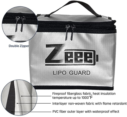 Zeee Lipo Safe Bag Fireproof Explosionproof Bag Large Capacity Lipo Battery Storage Guard Safe Pouch for Charge & Storage(8.46 x 6.5 x 5.71 in )