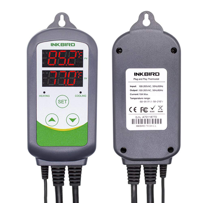 Inkbird ITC-308 Digital Temperature Controller 2-Stage Outlet Thermostat Heating and Cooling Mode Carboy Homebrew Fermenter Greenhouse Terrarium 110V 10A 1100W