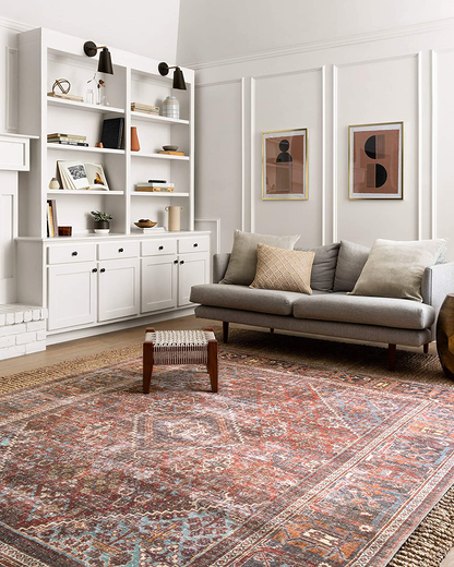 Loloi Loren Collection Vintage Printed Persian Area Rug 1'-6" x 1'-6" Square Swatch Brick/Midnight
