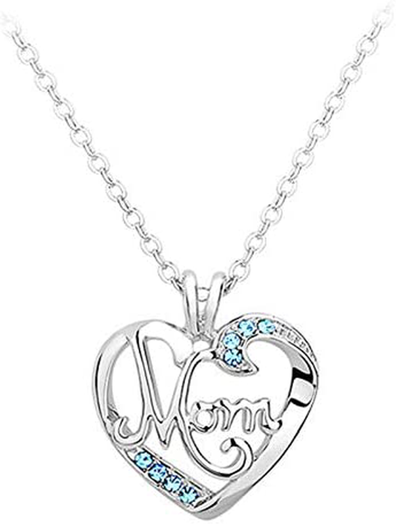 Mom Gifts Heart Necklace from Kids Silver Love Heart Pendant Necklace for Mom Jewelry Gifts Red Rhinestone Necklace Birthday Christmas Gifts for Mom Mother