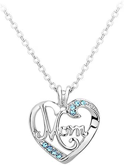 Mom Gifts Heart Necklace from Kids Silver Love Heart Pendant Necklace for Mom Jewelry Gifts Red Rhinestone Necklace Birthday Christmas Gifts for Mom Mother