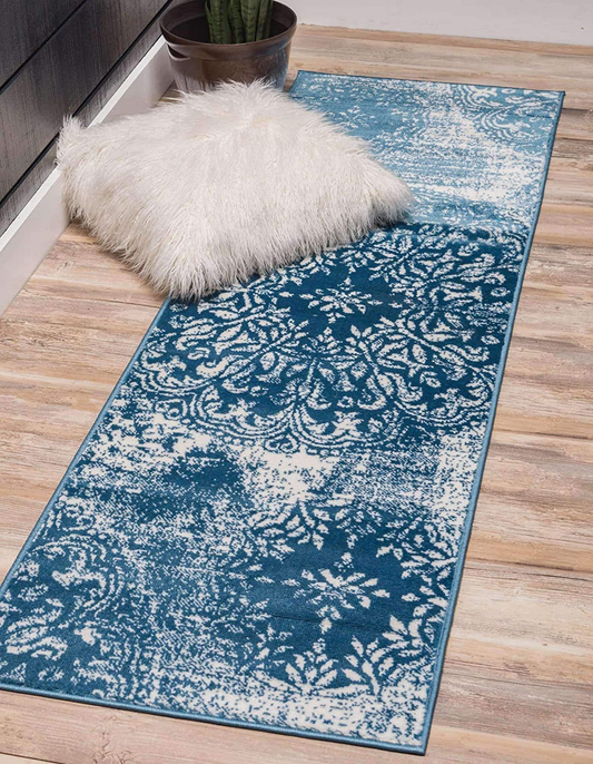 Unique Loom Sofia Collection Area Traditional Vintage Rug, French Inspired Perfect for All Home Décor, 2' 0 x 13' 0 Runner, Blue/Ivory