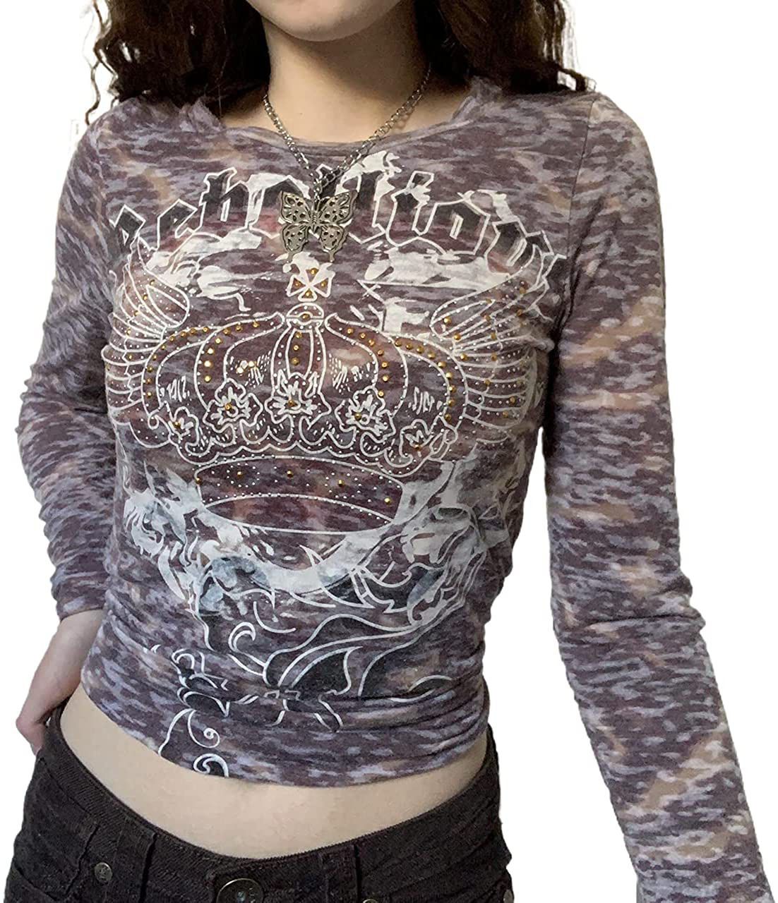 Women's Graphic Print Crop Top Vintage Punk Portrait Shirts Summer Slim Short Sleeve T Shirt Tops Y2k Fashion Clothes