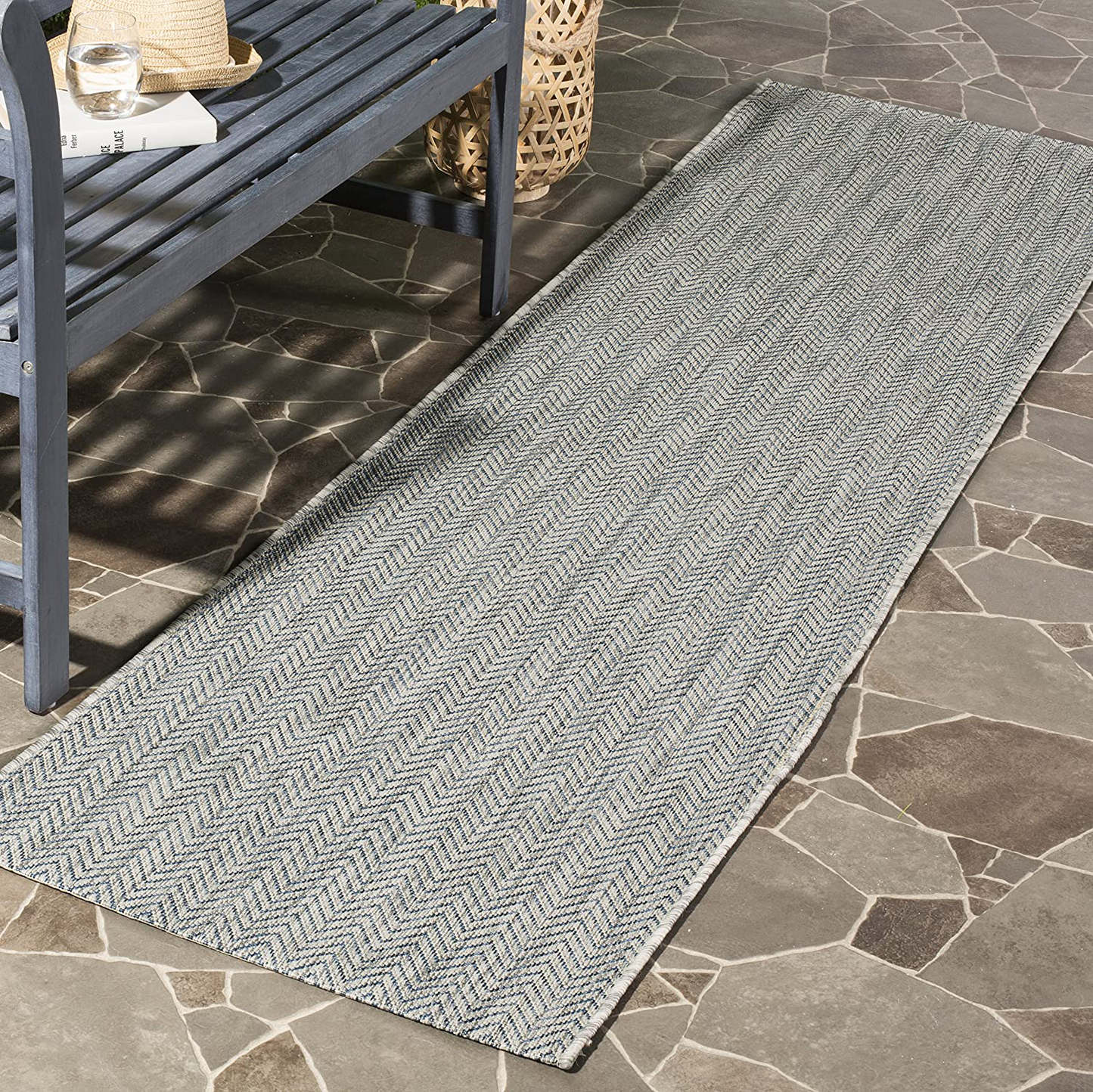 Safavieh Courtyard Collection CY8022 Indoor/ Outdoor Non-Shedding Stain Resistant Patio Backyard Runner, 2'3" x 10' , Grey / Navy