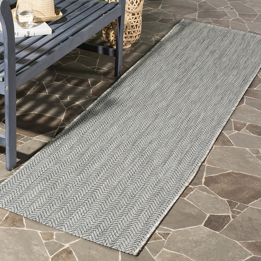 Safavieh Courtyard Collection CY8022 Indoor/ Outdoor Non-Shedding Stain Resistant Patio Backyard Runner, 2'3" x 10' , Grey / Navy