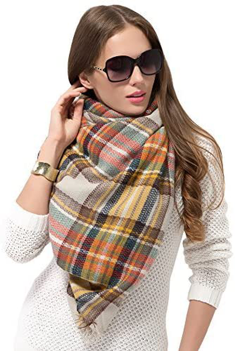 Trendy Plaid Blanket Scarf Women Big Oversized Long Scarves Warm Winter Tartan Checked Shawl Wrap Scarf Gift