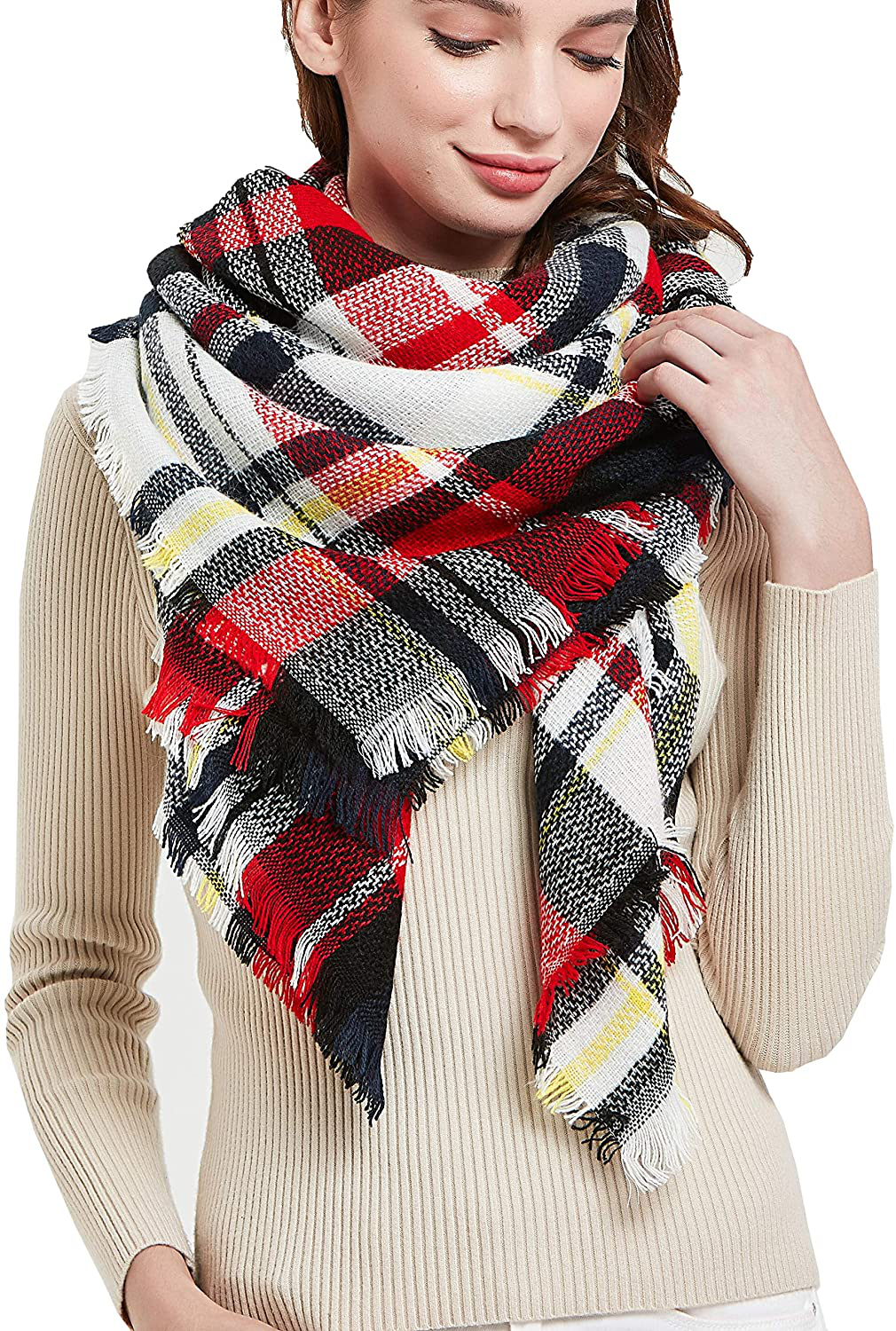 Wander Agio Womens Warm Scarf Square Winter Shawls Large Infinity Scarves Stripe Plaid Scarf