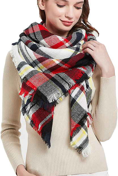 Wander Agio Womens Warm Scarf Square Winter Shawls Large Infinity Scarves Stripe Plaid Scarf
