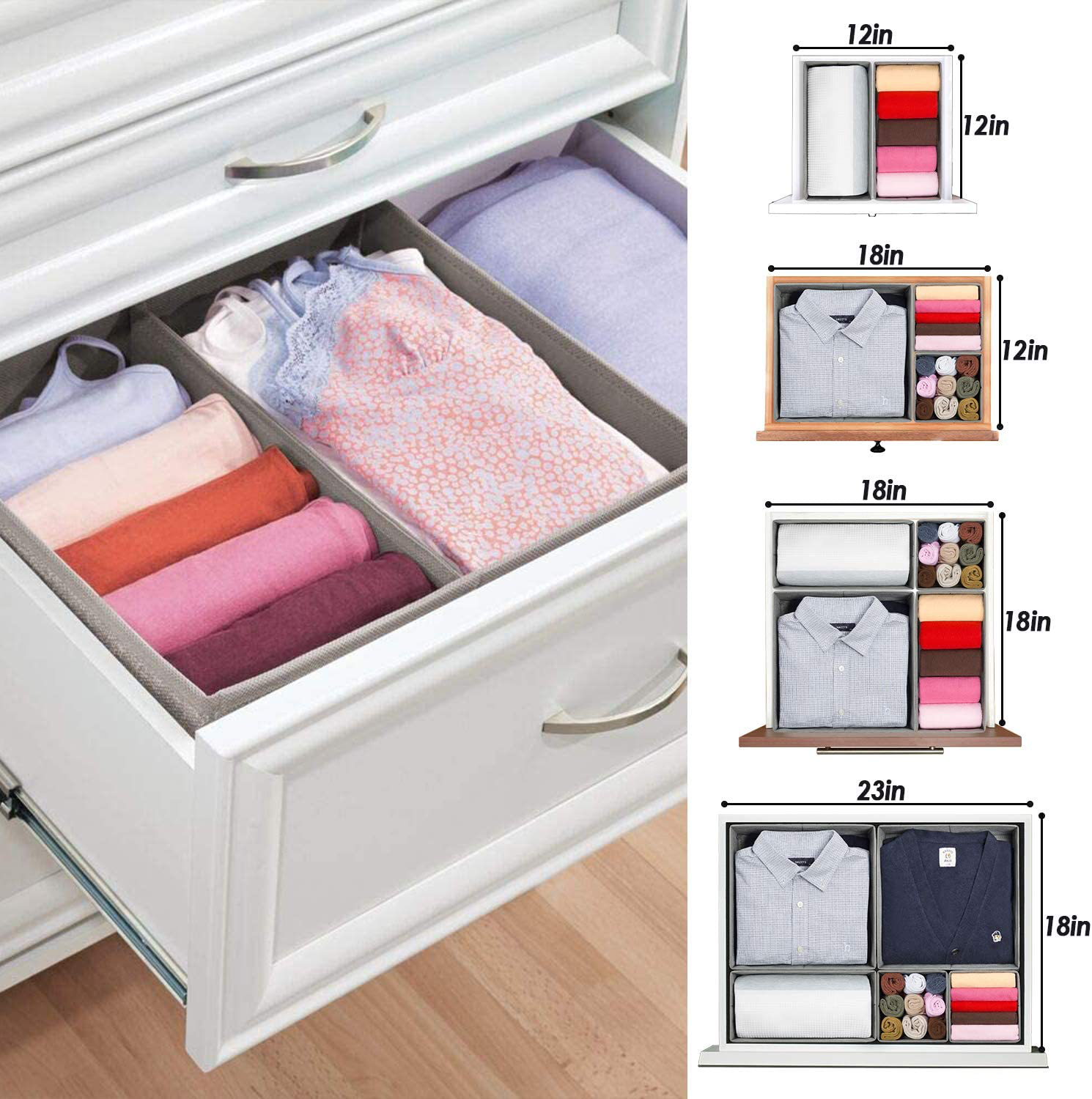 Underwear Drawer Organizer, 6 Set Foldable Underwear Drawer Organizer and Closet Dividers,Storage Box for Clothes, Socks, Underwear (6 Bins, Beige)