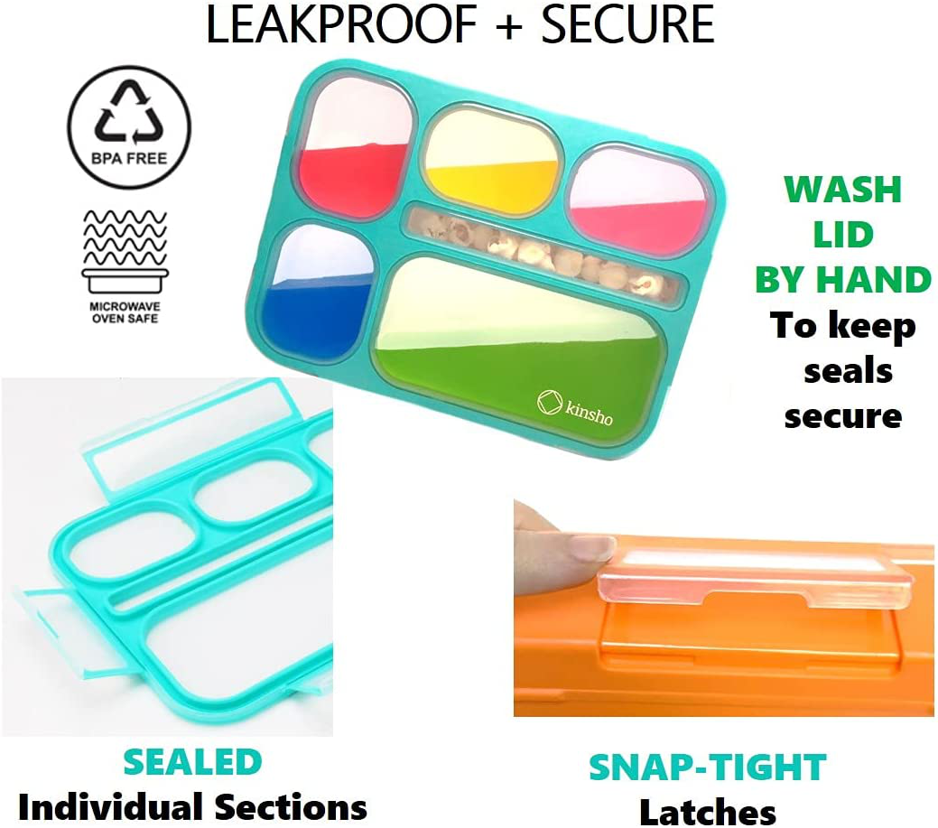 Bento Lunch Box and Snack Container Set of 4 | Meal Planning Portion Containers For Kids or Adults, School or Work | BPA Free | Microwave Safe | Accessories | Blue & Navy Large and Mini 4 pack