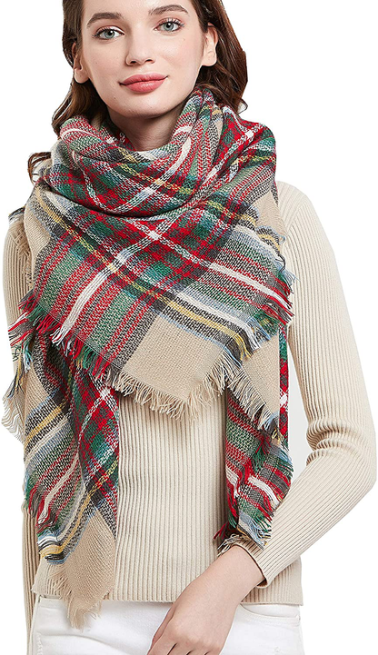 Wander Agio Womens Warm Scarf Square Winter Shawls Large Infinity Scarves Stripe Plaid Scarf
