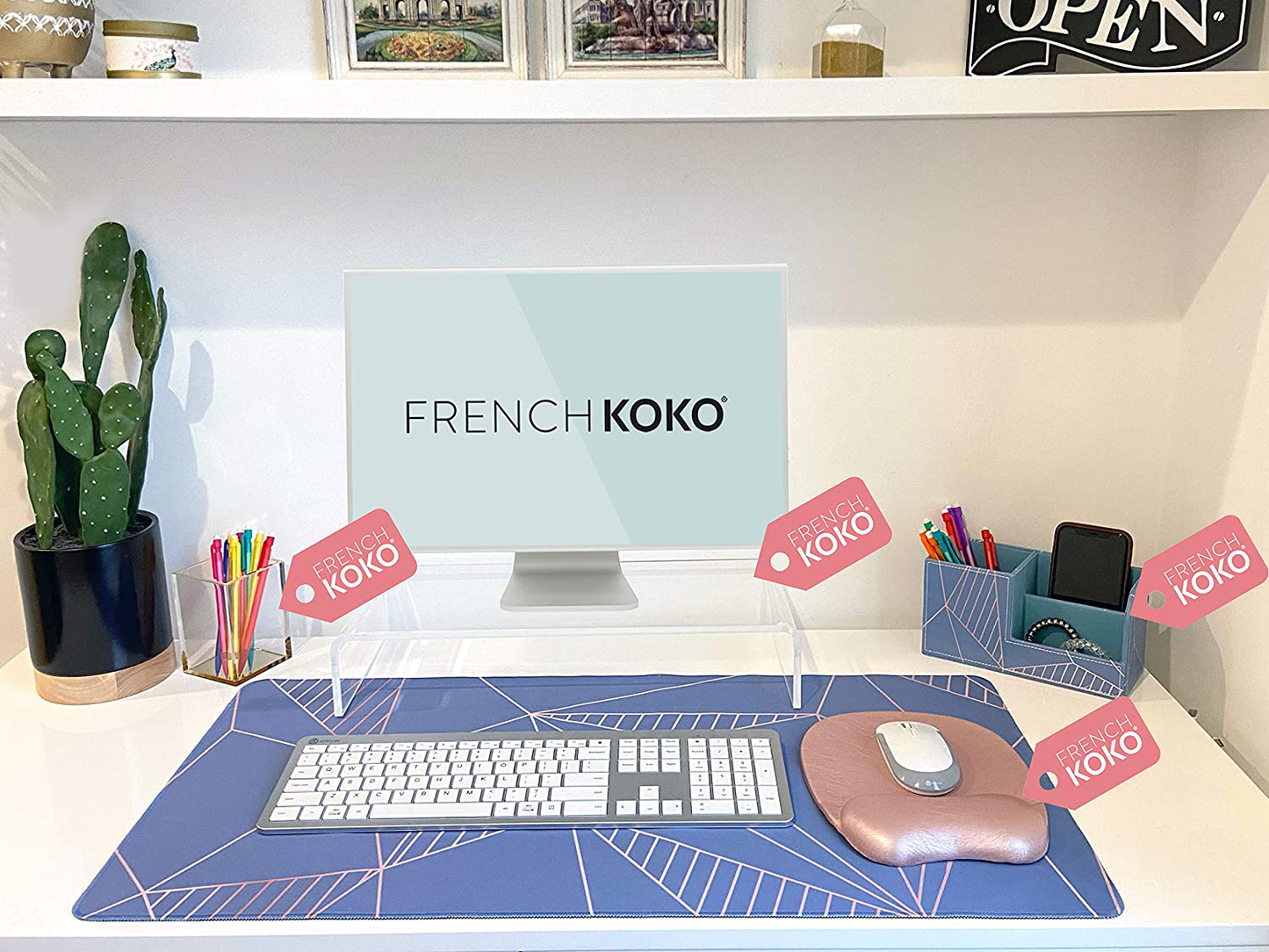 French Koko Large Mouse Pad, Desk Mat, Keyboard Pad, Desktop Home Office School Essentials College Cute Decor Big Extended Laptop Protector Computer Accessories Pretty Mousepad Women Girls XL