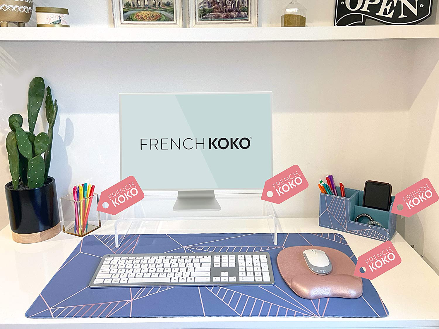 French Koko Large Mouse Pad, Desk Mat, Keyboard Pad, Desktop Home Office School Essentials College Cute Decor Big Extended Laptop Protector Computer Accessories Pretty Mousepad Women Girls XL
