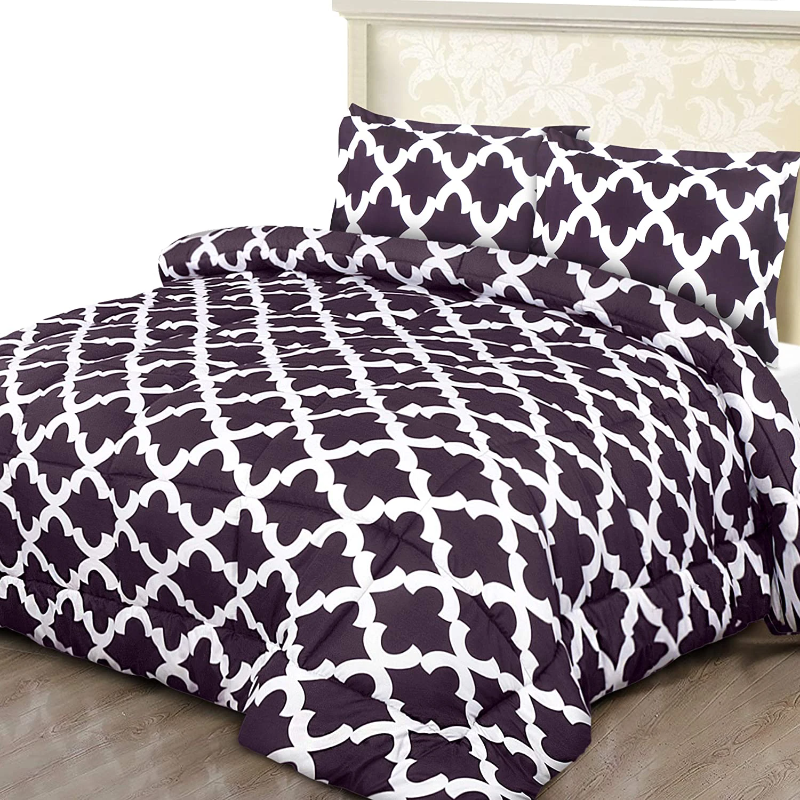 Printed Down Brushed Microfiber Bedding Comforter With Pillow Sham Set
