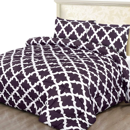 Printed Down Brushed Microfiber Bedding Comforter With Pillow Sham Set