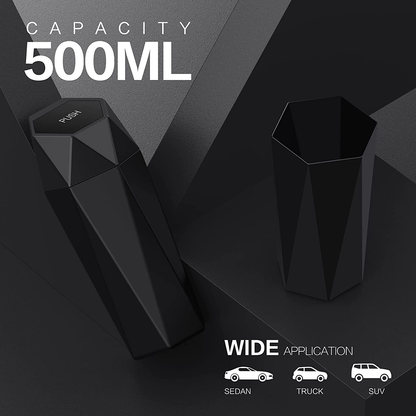 SZEOF Car Trash Can with Lid,Portable Vehicle Auto Car Garbage Can,Diamond Design Mini Garbage Bin for Automotive Car, Home, Office, Kitchen, Bedroom(1 Pack,Black)