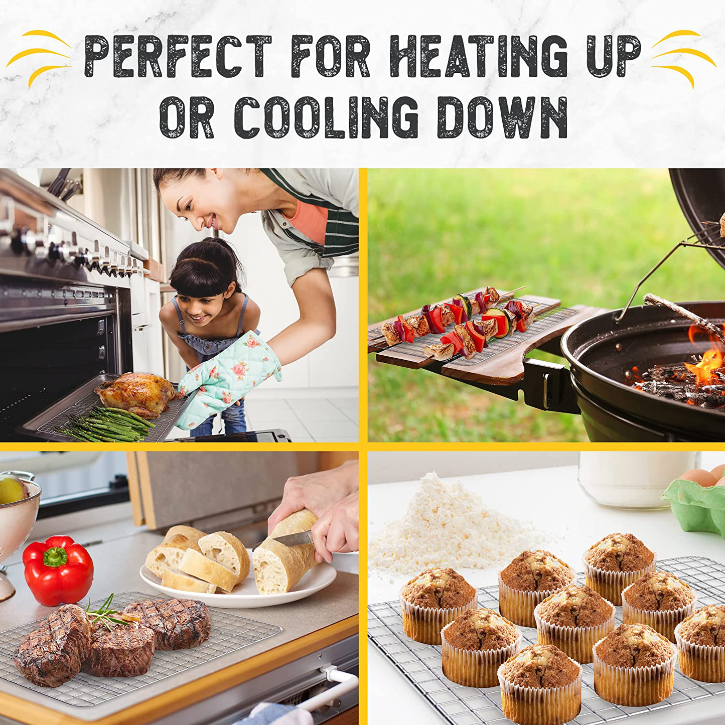 Checkered Chef Cooling Rack - Set of 2 Stainless Steel, Oven Safe Grid Wire Racks for Cooking & Baking - 8” x 11 ¾"