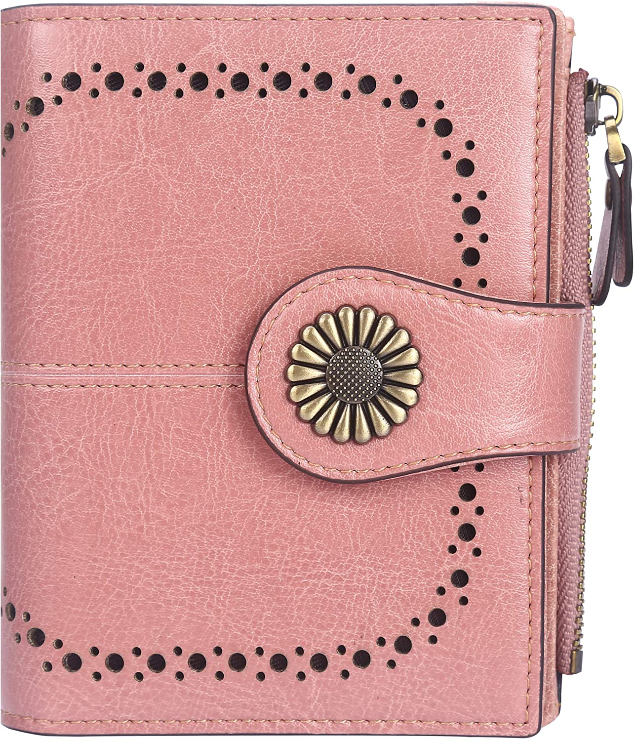 Lavemi Womens Leather Wallet RFID Blocking Small Bifold Compact Credit Card Case Purse for Women with ID Window Zipper Pocket
