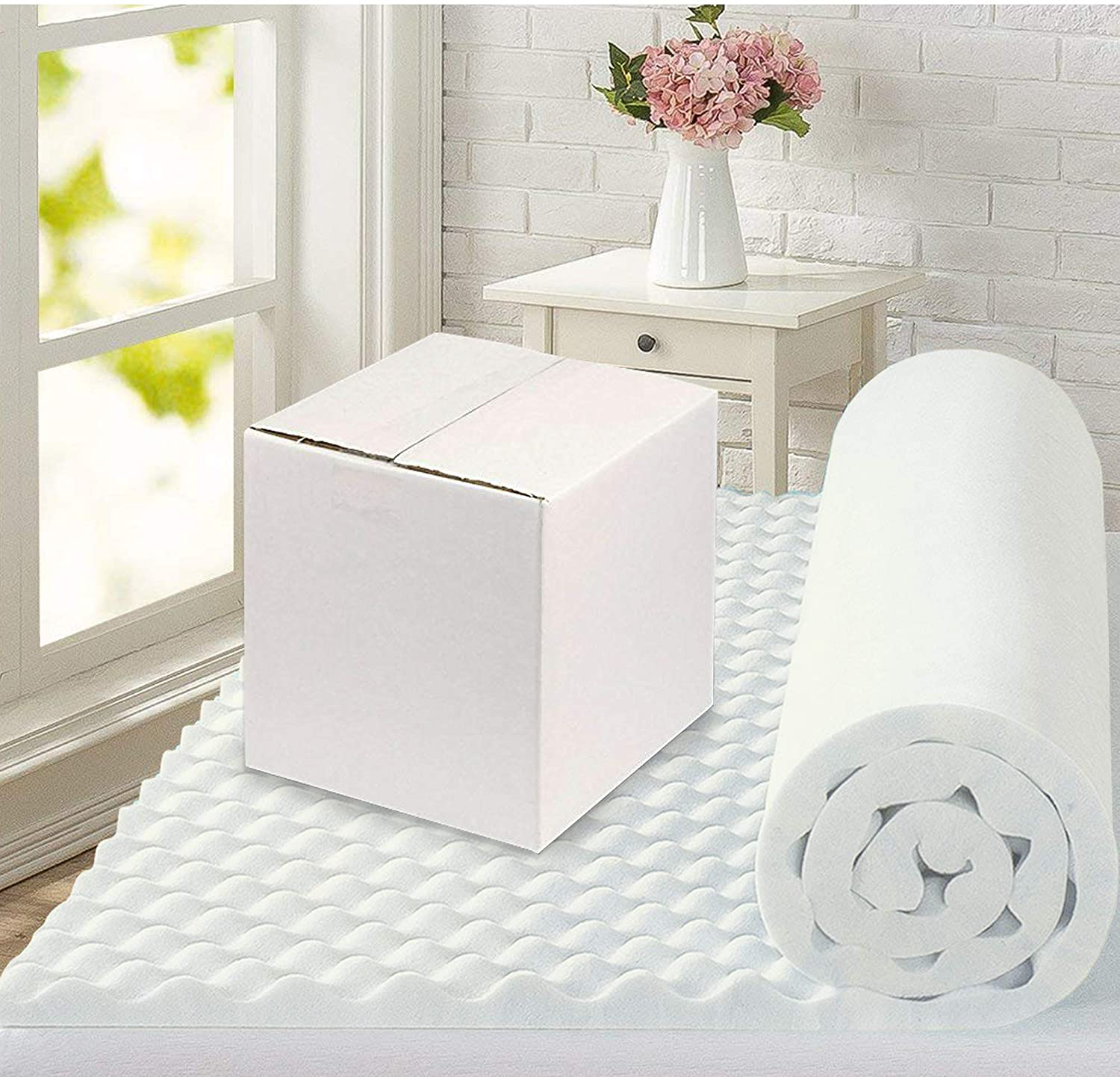 Zayton, 1-inch Convoluted Egg Shell Breathable Foam Topper, Adds Comfort to Mattress, Twin, White
