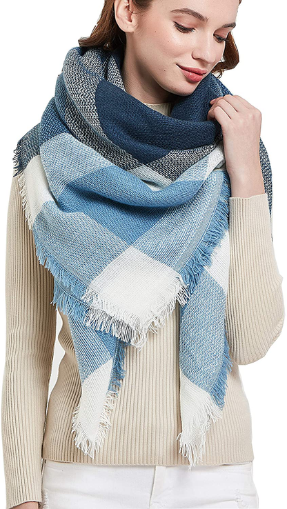Wander Agio Womens Warm Scarf Square Winter Shawls Large Infinity Scarves Stripe Plaid Scarf