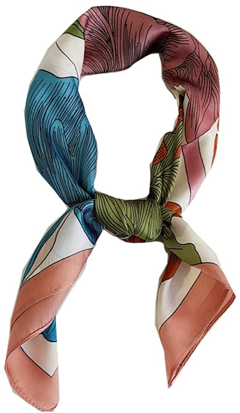 FONYVE Silk Feeling Scarf Medium Square Satin Head Scarf for Women 27.5 × 27.5 inches