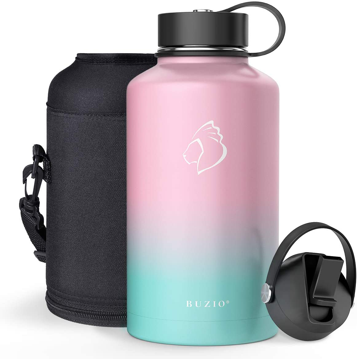 BUZIO Insulated Water Bottle with Straw Lid and Flex Cap, 32oz, 40oz, 64oz, 87oz Modern Double Vacuum Stainless Steel Water Flask, Cold for 48 Hrs Hot for 24 Hrs Simple Thermo Canteen Mug,BPA-Free