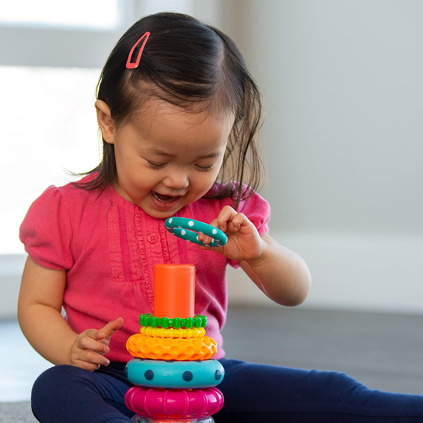 Sassy Stacks of Circles Stacking Ring STEM Learning Toy, 9 Piece Set, Age 6+ Months