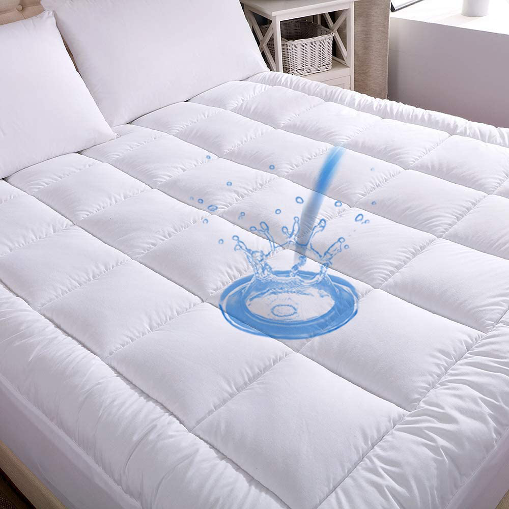 WhatsBedding Waterproof Mattress Pad Full Size Cotton Top Down Alternative Filling Pillowtop Mattress Topper Cover-Fitted Quilted(Waterproof Full)