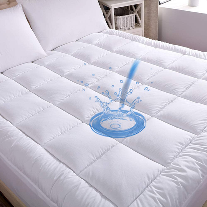 WhatsBedding Waterproof Mattress Pad Full Size Cotton Top Down Alternative Filling Pillowtop Mattress Topper Cover-Fitted Quilted(Waterproof Full)