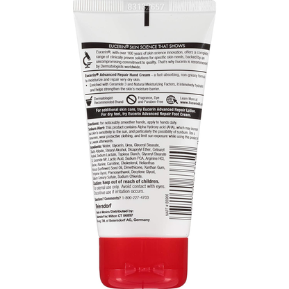 Eucerin Advanced Repair Hand Cream, Lotion for Very Dry Skin Use After Washing with Hand Soap, Fragrance Free, 8.1 Ounce (Pack of 3)