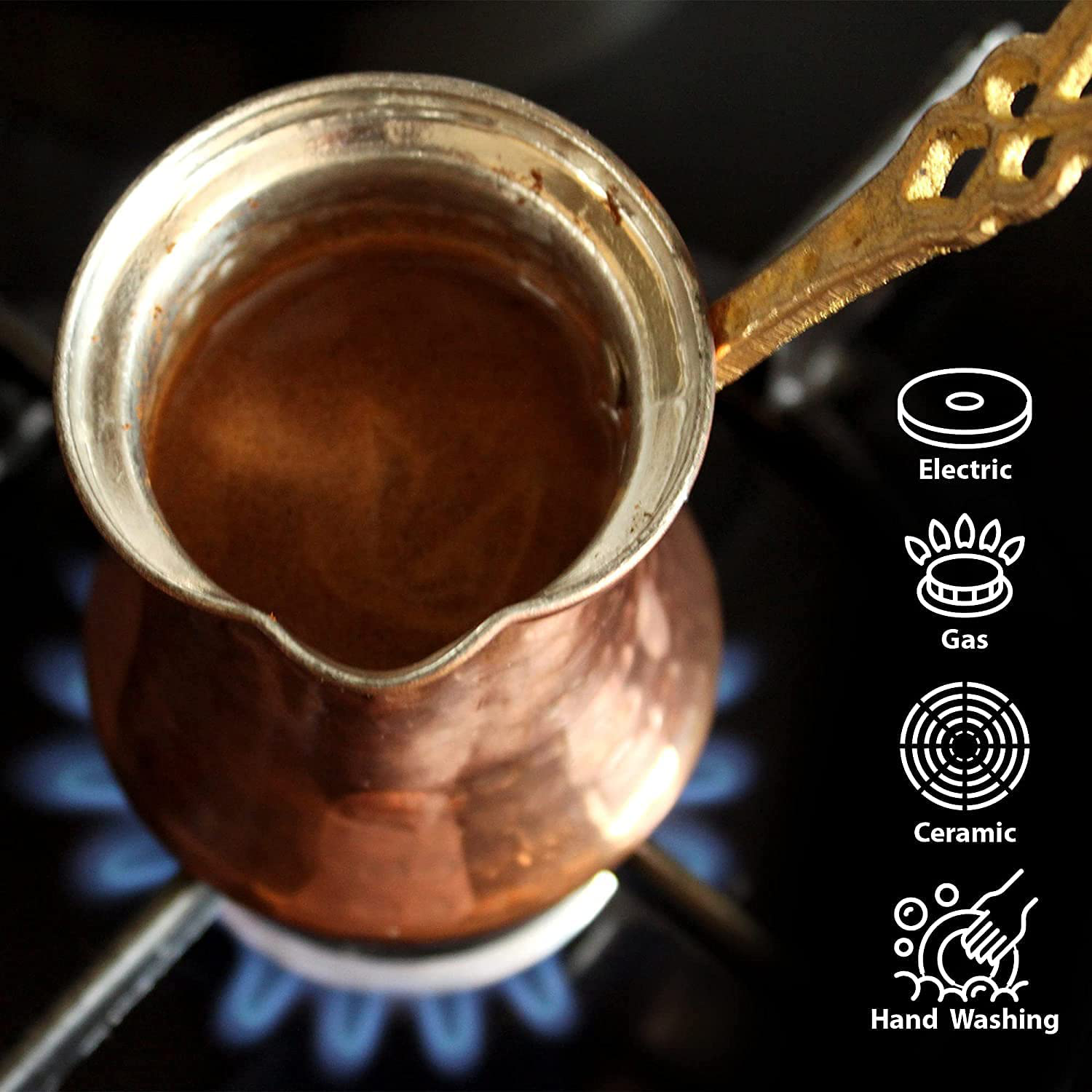 Turkish Coffee Pot, Greek Arabic Coffee Maker, Hammered Copper Coffee Cezve, Small Pot, Stove Top Coffee Maker (5 Pots set)