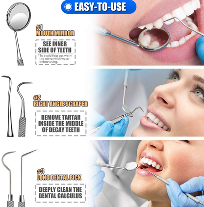 Dental Tools, 10 Pack Professional Plaque Remover Teeth Cleaning Tools Set, Stainless Steel Oral Care Hygiene Kit with Metal Plaque Cleaner, Tartar Scraper, Tooth Scaler, Tongue Scraper - with Case