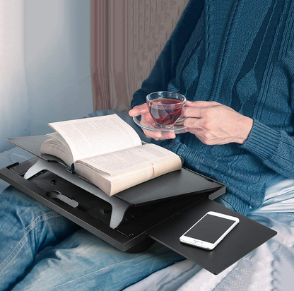 Adjustable Lap Desk - with 6 Adjustable Angles, Detachable Mouse Pad, & Dual Cushions Laptop Stand for Car Laptop Desk, Work Table, Lap Writing Board & Drawing Desk on Sofa or Bed by HUANUO
