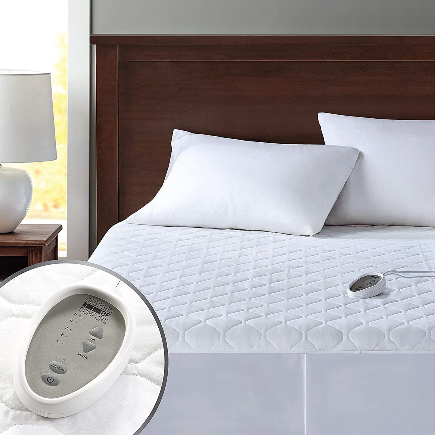 Degrees of Comfort Dual Control Heated Mattress Pad Queen Size | Zone Heating Electric Bed Warmer W/ Auto Shut Off | Fit Up to 15 Inch | 12.5ft Long Cord - 60x80 Inch, White