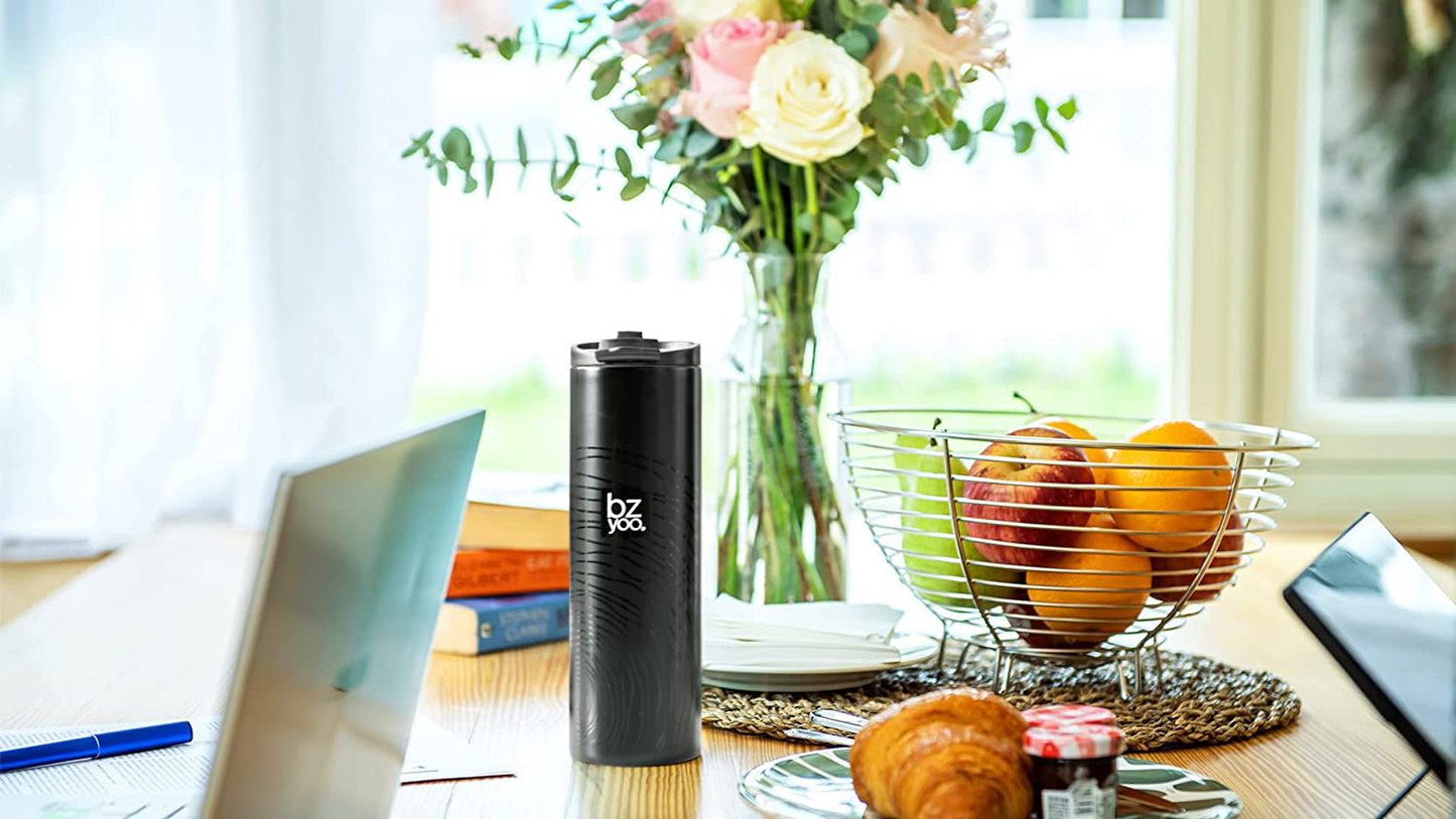 bzyoo Brew 18/8 Stainless Vacuum Drinking BPA-Free 12oz Coffee Mug Water Thermal Bottle with Leak Proof Design for Hike Camping Holiday New Year Gifts Wellness (Glitch)