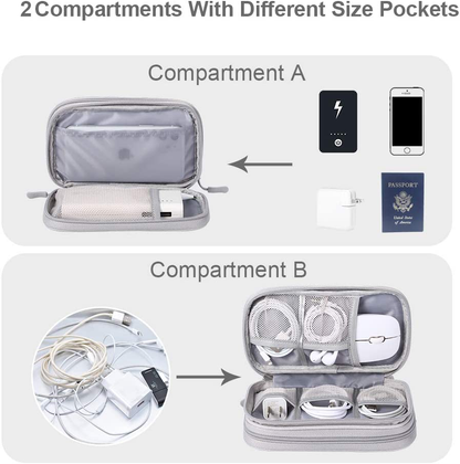 DDgro Electronics Travel Organizer, Waterproof Tech Accessories Pouch Bag for Keeping Certificates/Charger/Power Bank/Cables/Mouse/Earphone/Students’ stationeries Organized (Light Gray)