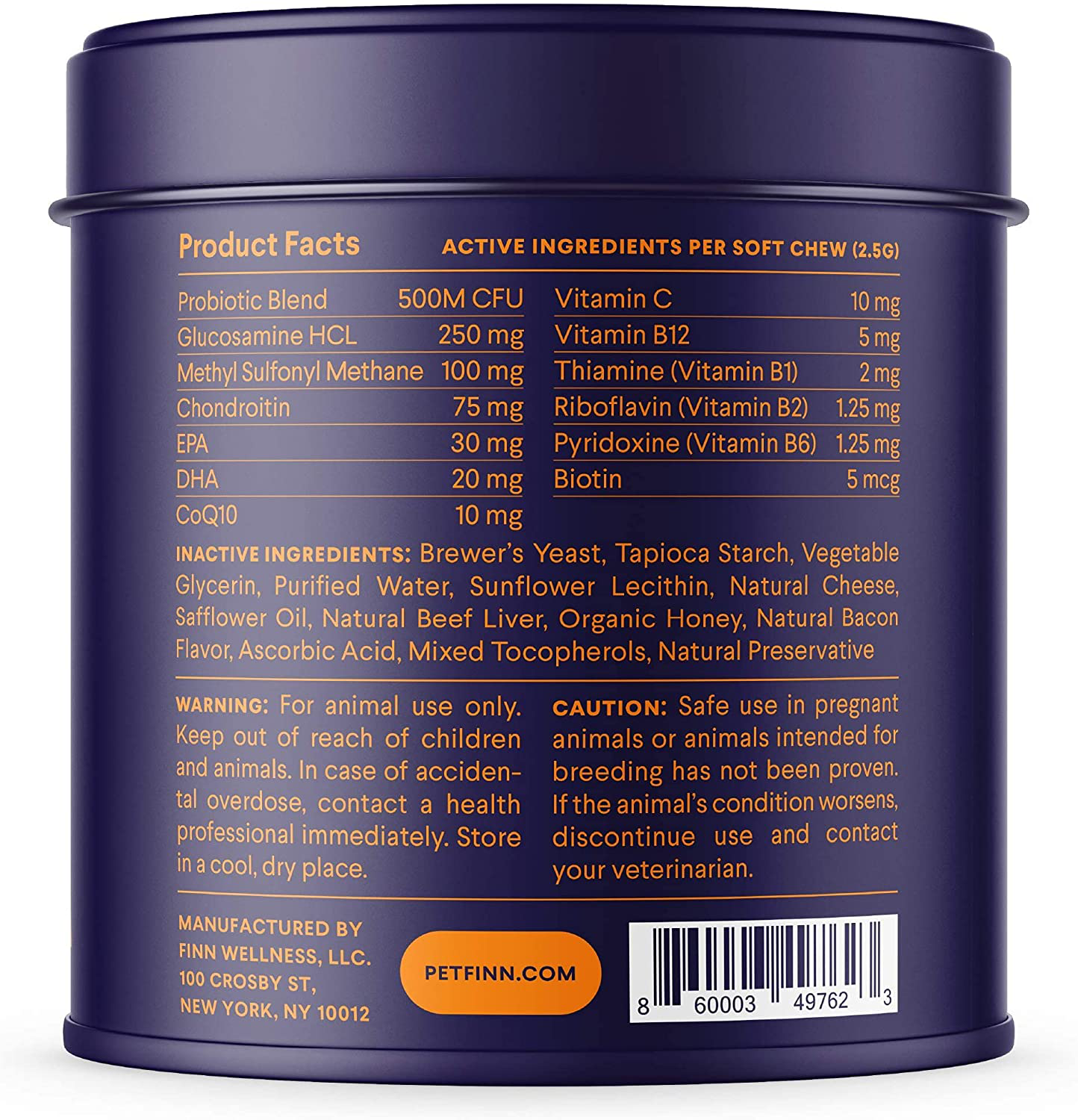 Finn All-in-1 Dog Multivitamin - Everyday Vitamin Supplement for Dogs with Probiotics, Omega-3s, Glucosamine + Chondroitin | Gut & Immune Health, Joint Support, Heart Health | 90 Soft Chew Treats