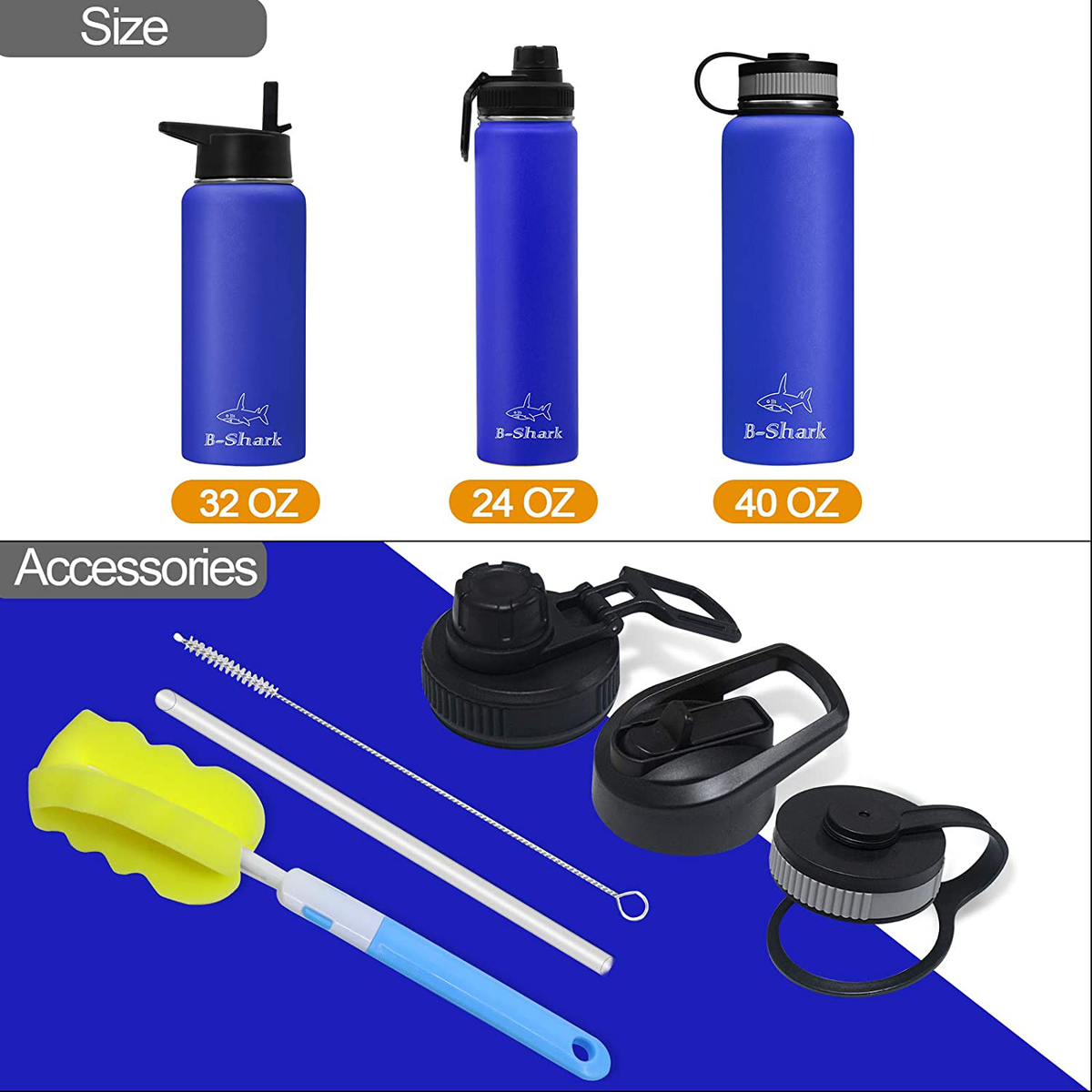 Water Bottle - 24/32/40 oz Water Bottle with Straw, Double Wall Vacuum Stainless Steel Water Bottle with 3 Option Lid Keeps Hot or Cold, Leak Proof Sports Water Bottle for Camping Travel, Office and Outdoor