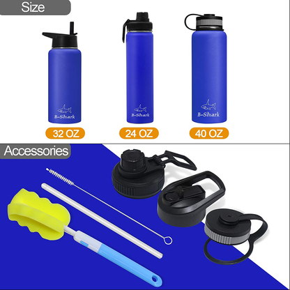 Water Bottle - 24/32/40 oz Water Bottle with Straw, Double Wall Vacuum Stainless Steel Water Bottle with 3 Option Lid Keeps Hot or Cold, Leak Proof Sports Water Bottle for Camping Travel, Office and Outdoor