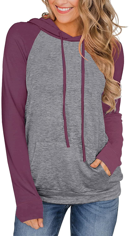 PINKMSTYLE Womens Color Block Hoodies Casual lightweight Drawstring Pullover Sweatshirt Fall Long Sleeve Tops with Pocket