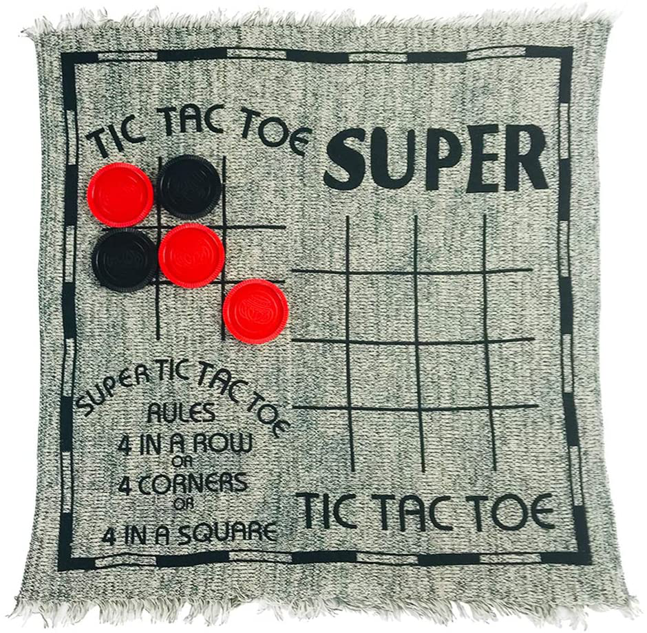 Yuanhe 3 in 1 Giant Checkers Set and Tic Tac Toe Game with Reversible Rug - Indoor and Outdoor Board Game for Family