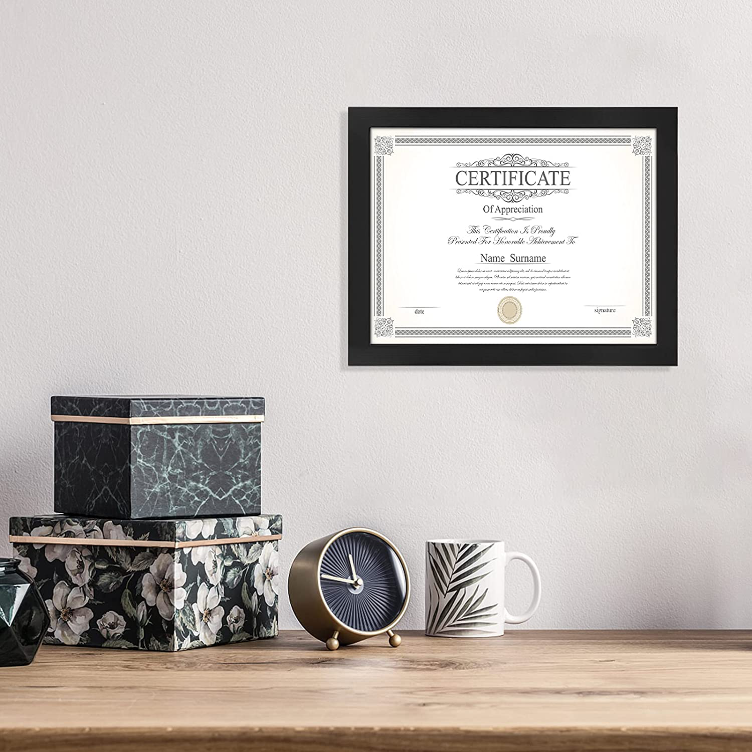 eletecpro 8.5x11 Diploma Certificate Frame, Picture Frame Made of Solid Wood and Tempered Glass with Mats - Display 5x7/6x8 With Mat and 8.5x11 Without Mat