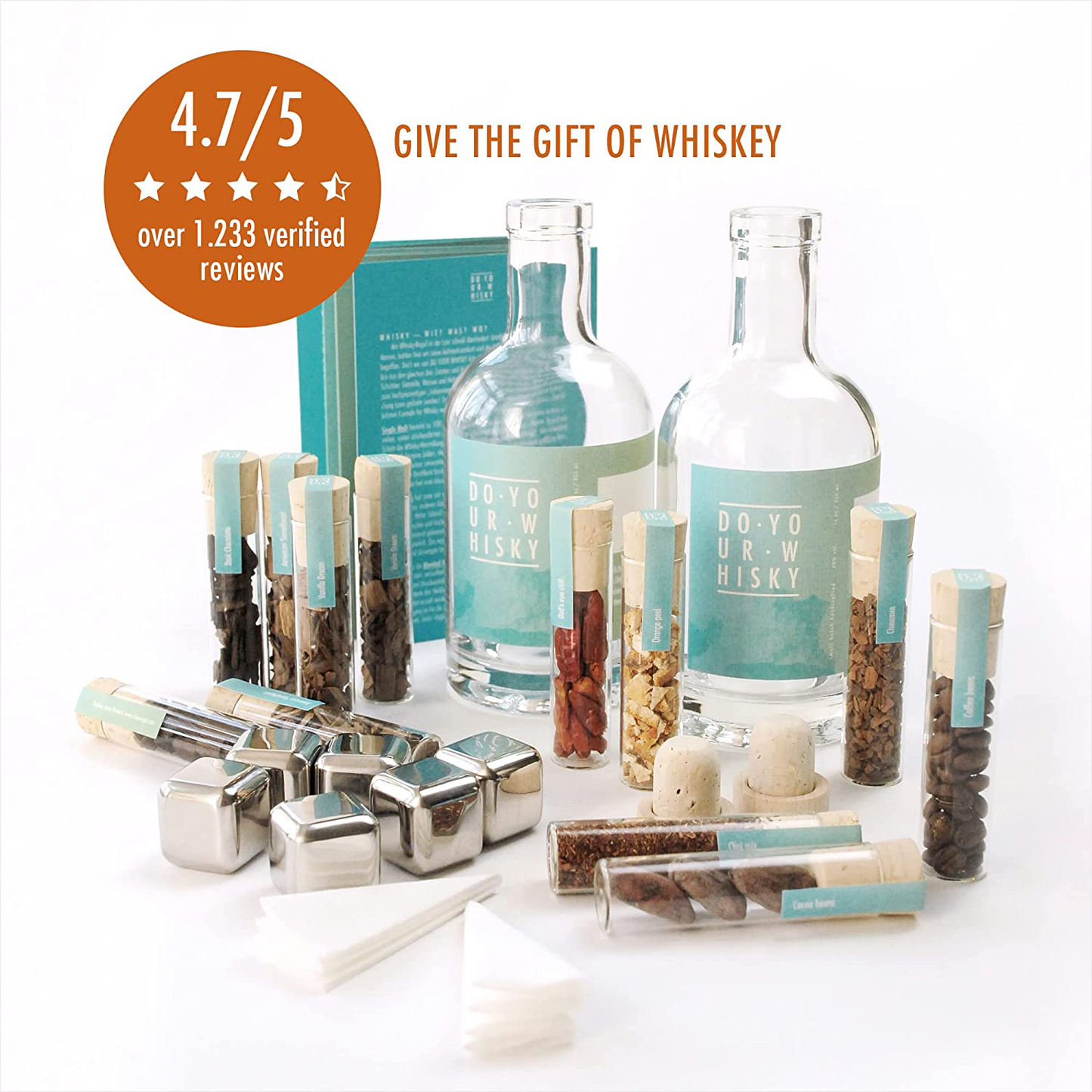 DO YOUR WHISKY Infusion | DIY Kit for Homemade Whisky Flavor | Original Gift Set | 12 Woodchip Blends & Botanicals in Glass Tubes | 6 Whiskey Stones | DO YOUR GIN as Seen in GQ, Vogue | Gifts for Men