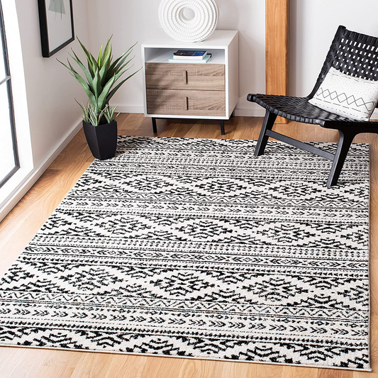 Safavieh Tulum Collection TUL272B Moroccan Boho Tribal Non-Shedding Living Room Bedroom Accent Area Rug, 4' x 6', Ivory / Black