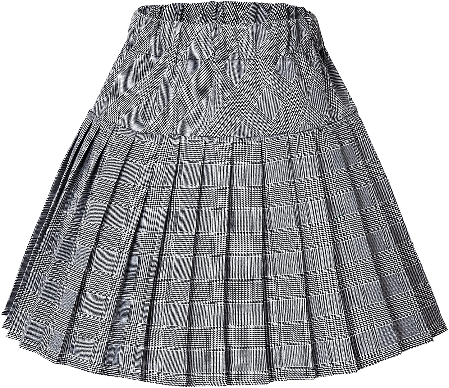 Women's Elastic Waist Plaid Pleated Skirt Tartan Skater School Uniform Mini Skirts