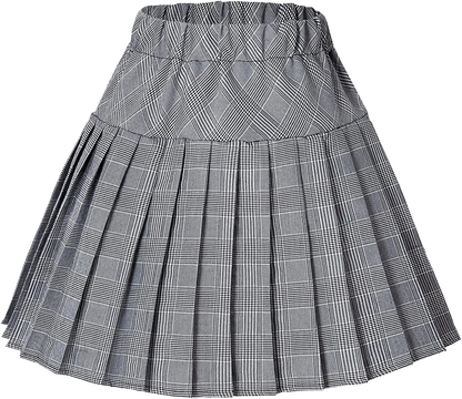 Women's Elastic Waist Plaid Pleated Skirt Tartan Skater School Uniform Mini Skirts