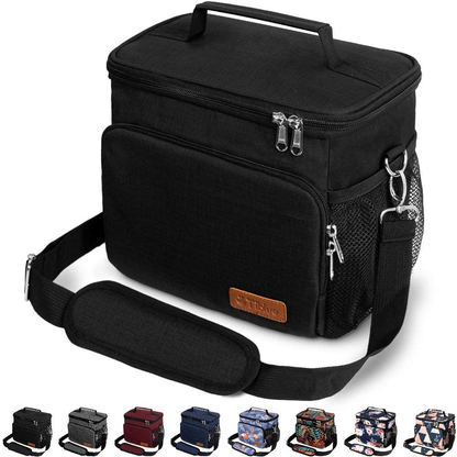 Insulated Lunch Bag for Women/Men - Reusable Lunch Box for Office Work School Picnic Beach - Leakproof Cooler Tote Bag Freezable Lunch Bag with Adjustable Shoulder Strap for Kids/Adult - Black